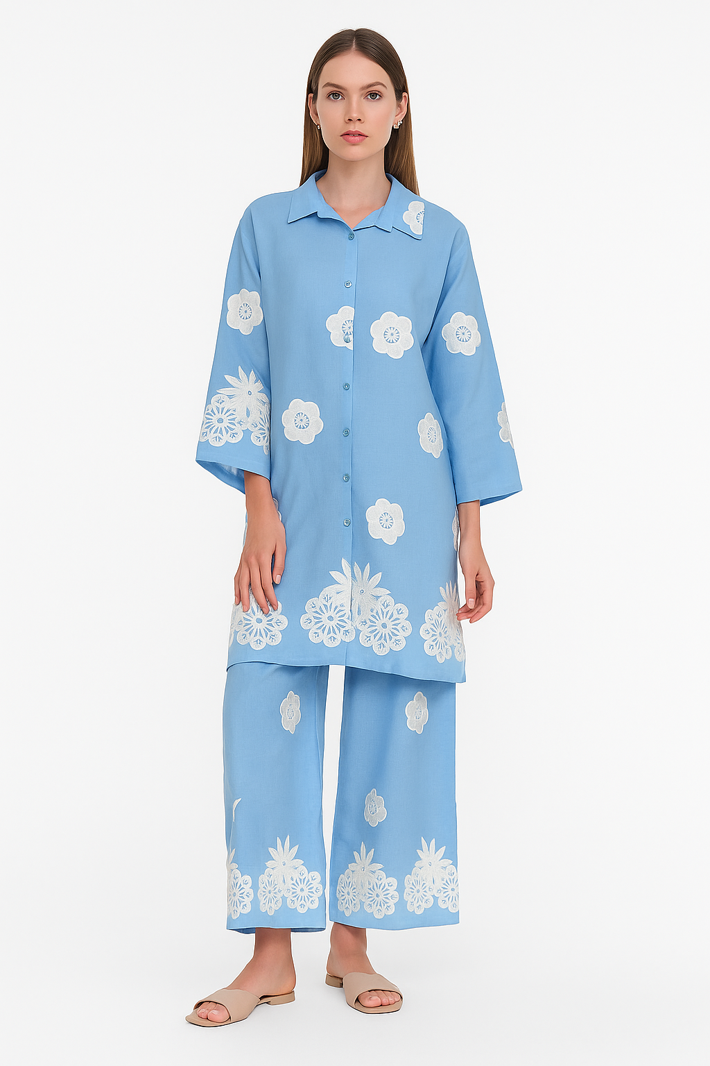 Sky Bloom Embroidered Co-ord Set