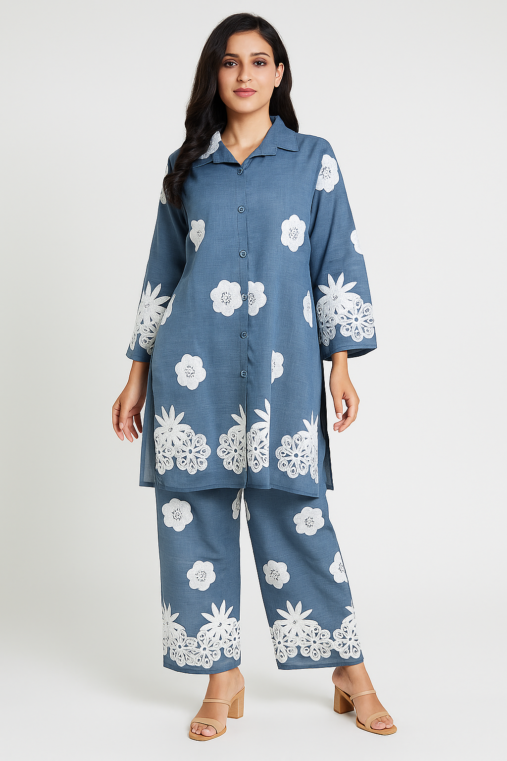 Indigo Bloom Embroidered Co-Ord Set