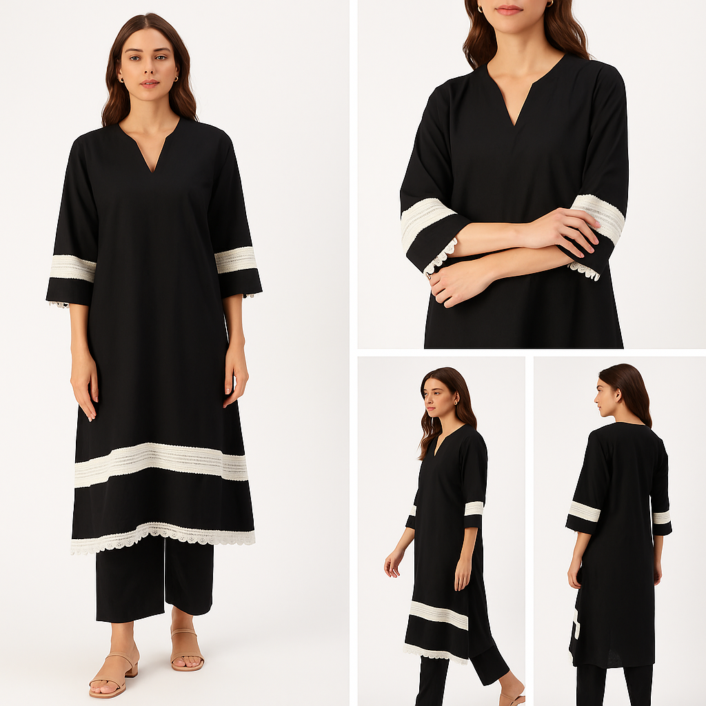 Elegant Black & White Lace Detail Co-Ord Set